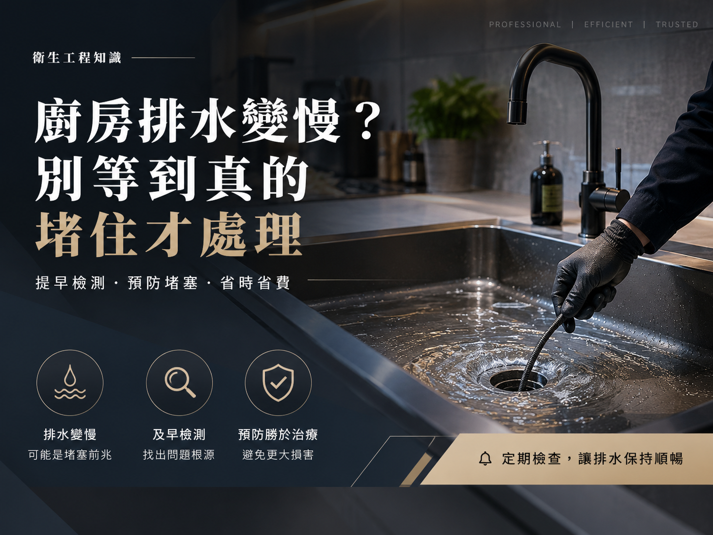 廚房排水變慢？別等到真的堵住才處理